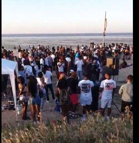 The crowds of people at a party on Leysdown beach on Thursday night