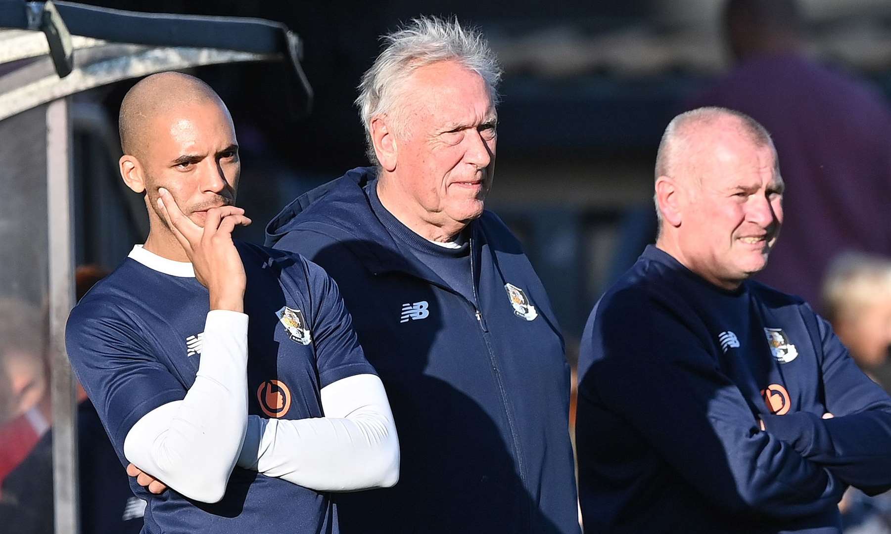 Dartford coaches Christian Jolley and Martin Tyler alongside manager Alan Dowson. Picture: Keith Gillard