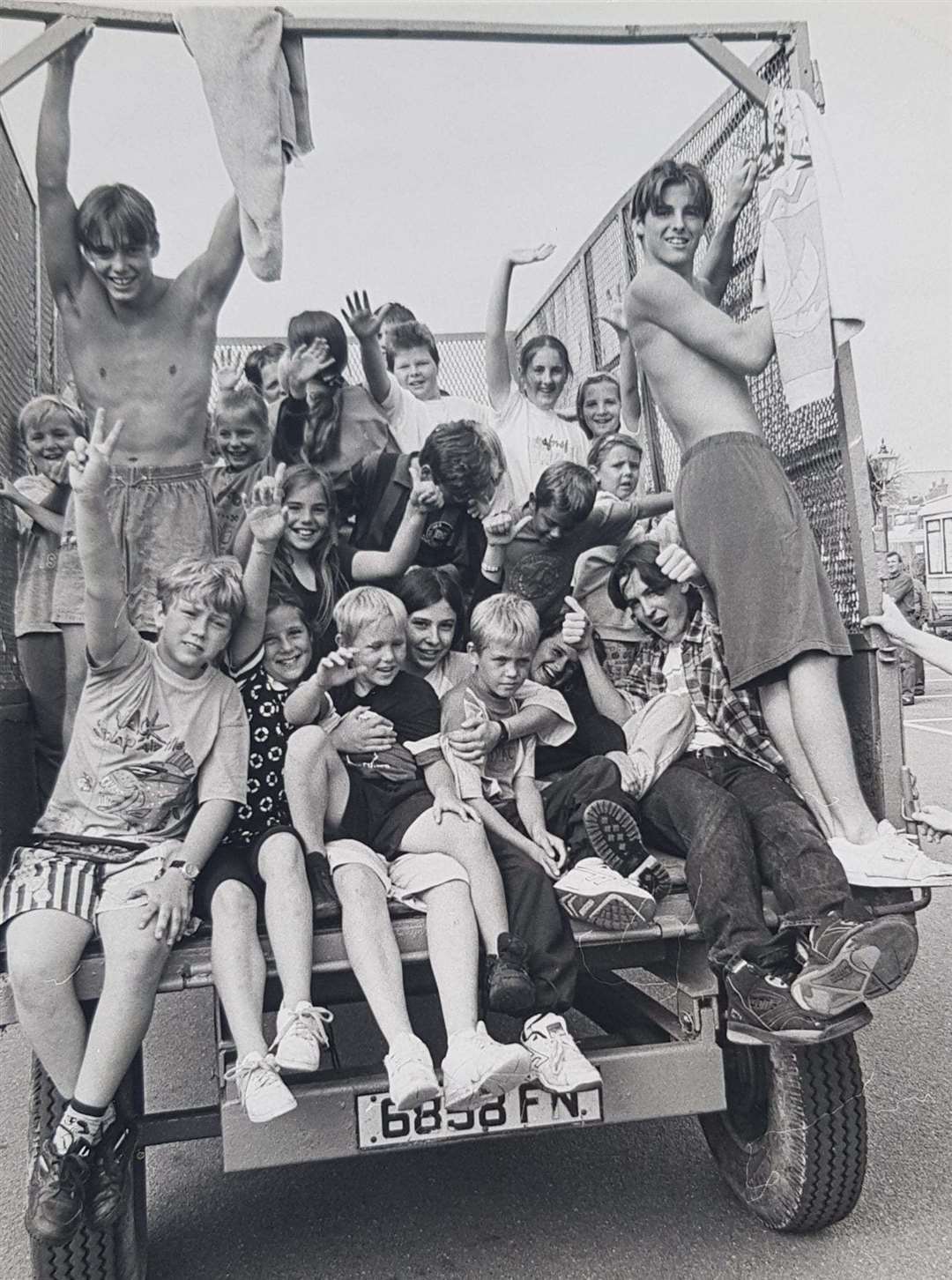 People enjoying a tractor ride at the Foxhunter Park site in the 1980s