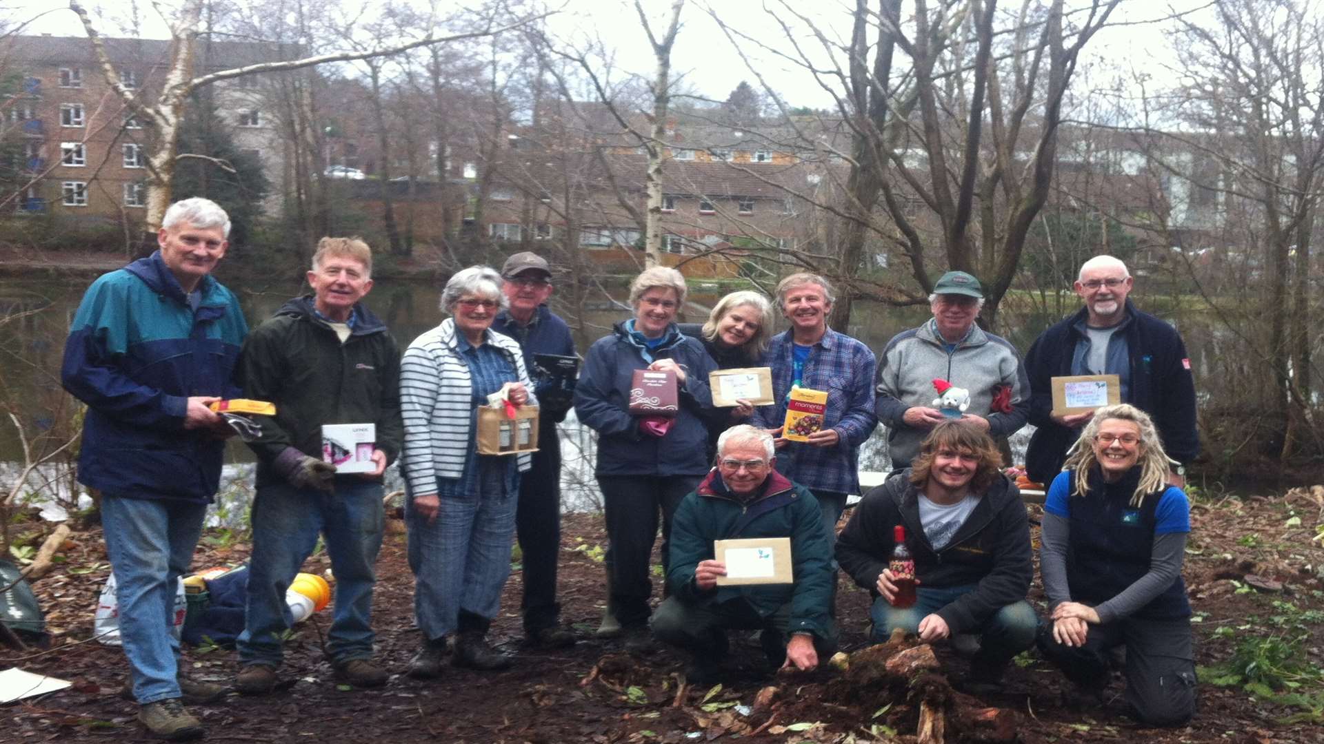 Volunteers with their raffle prizes at Sherwood Lake