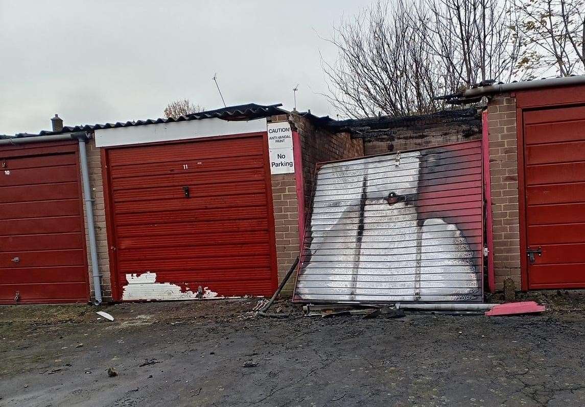 A garage was left severely damaged after a fire in Joyce Green Lane in Dartford. Picture: Lesley Taylor