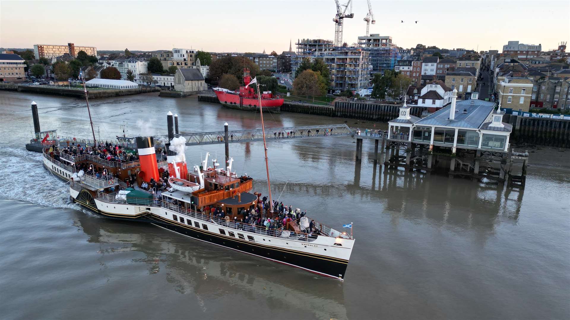 The Waverley disembarking at Gravesend Town Pier. Photo: Waverley Excursions