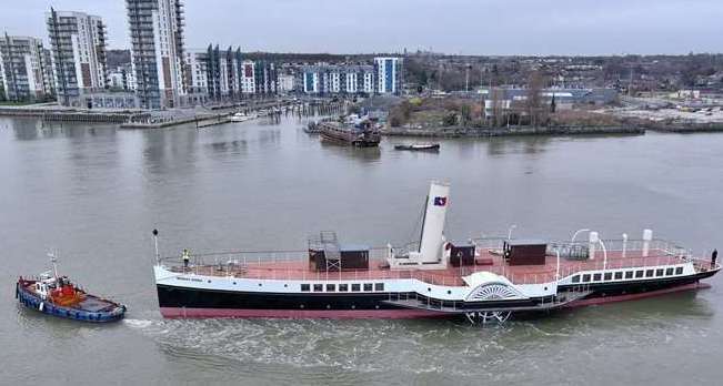 The Medway Queen being towed back to Gillingham Pier