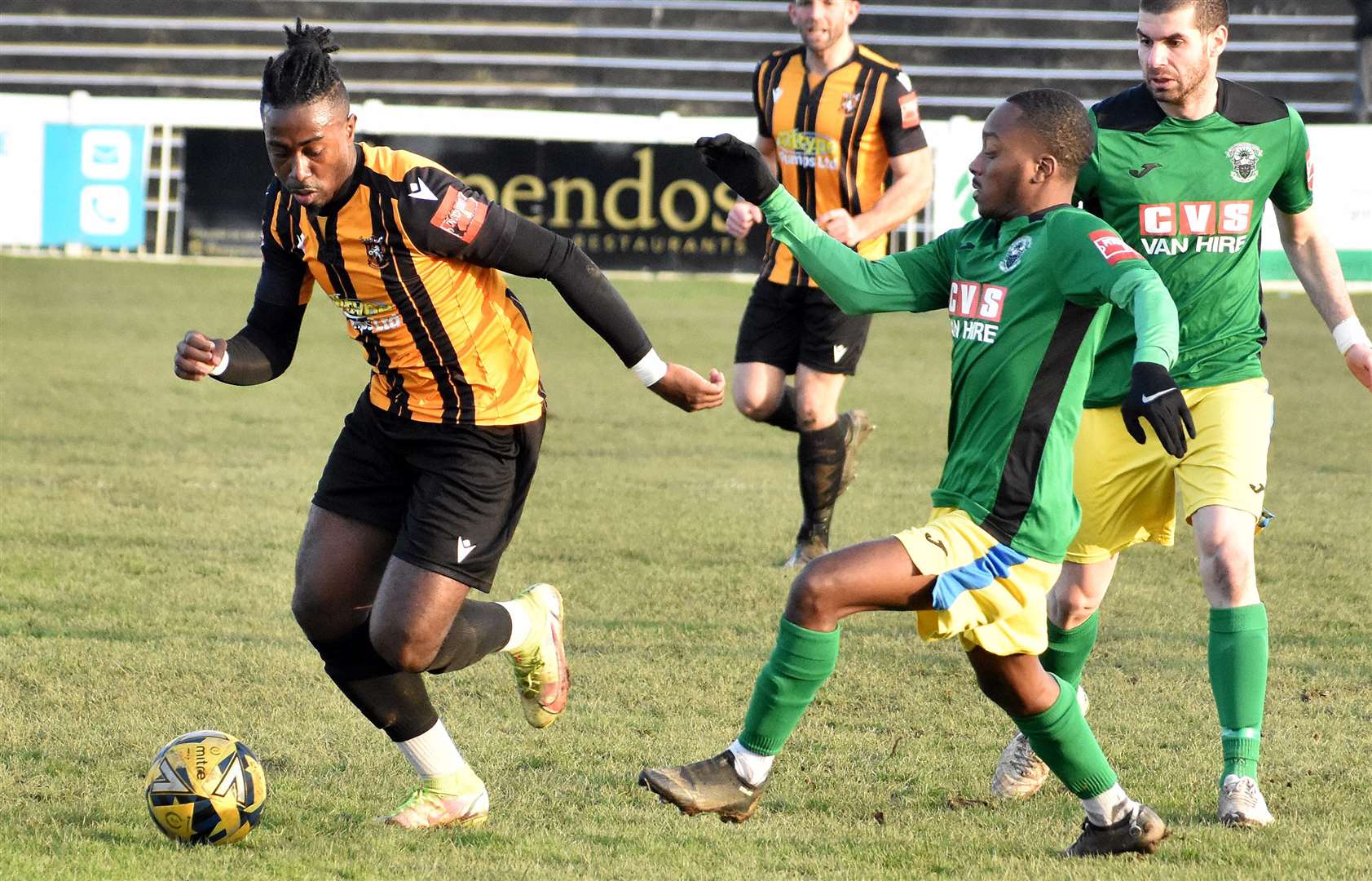 Ira Jackson drives forward in Folkestone's 2-1 win over Haringey. Picture: Randolph File