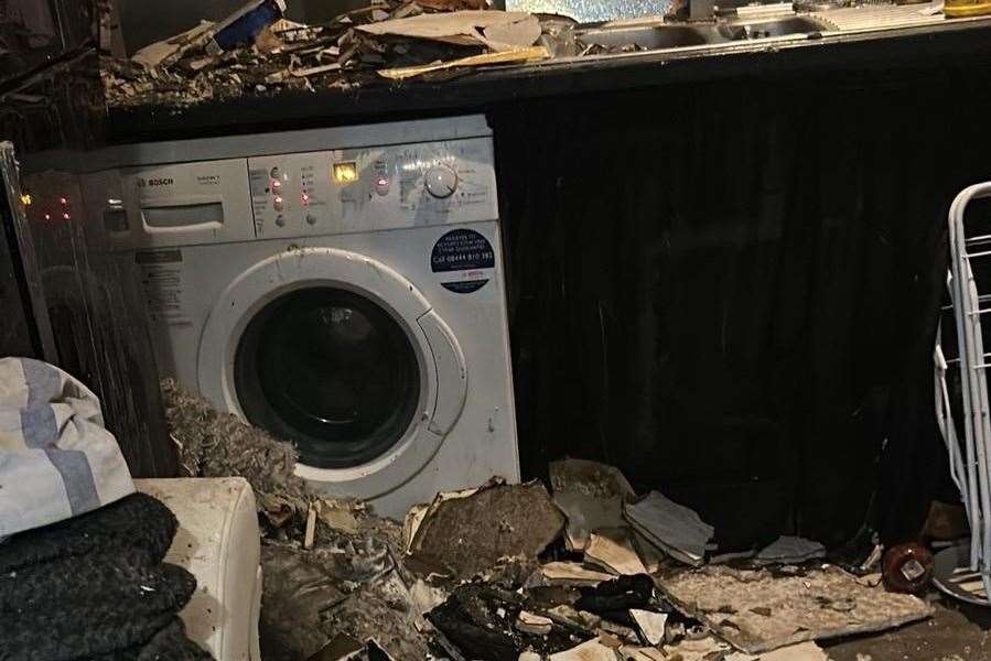 The rubble in Em's kitchen after the ceiling collapsed