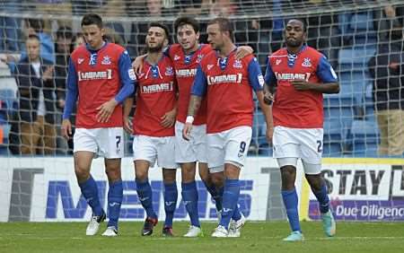 Gills celebrate after scoring against Aldershot