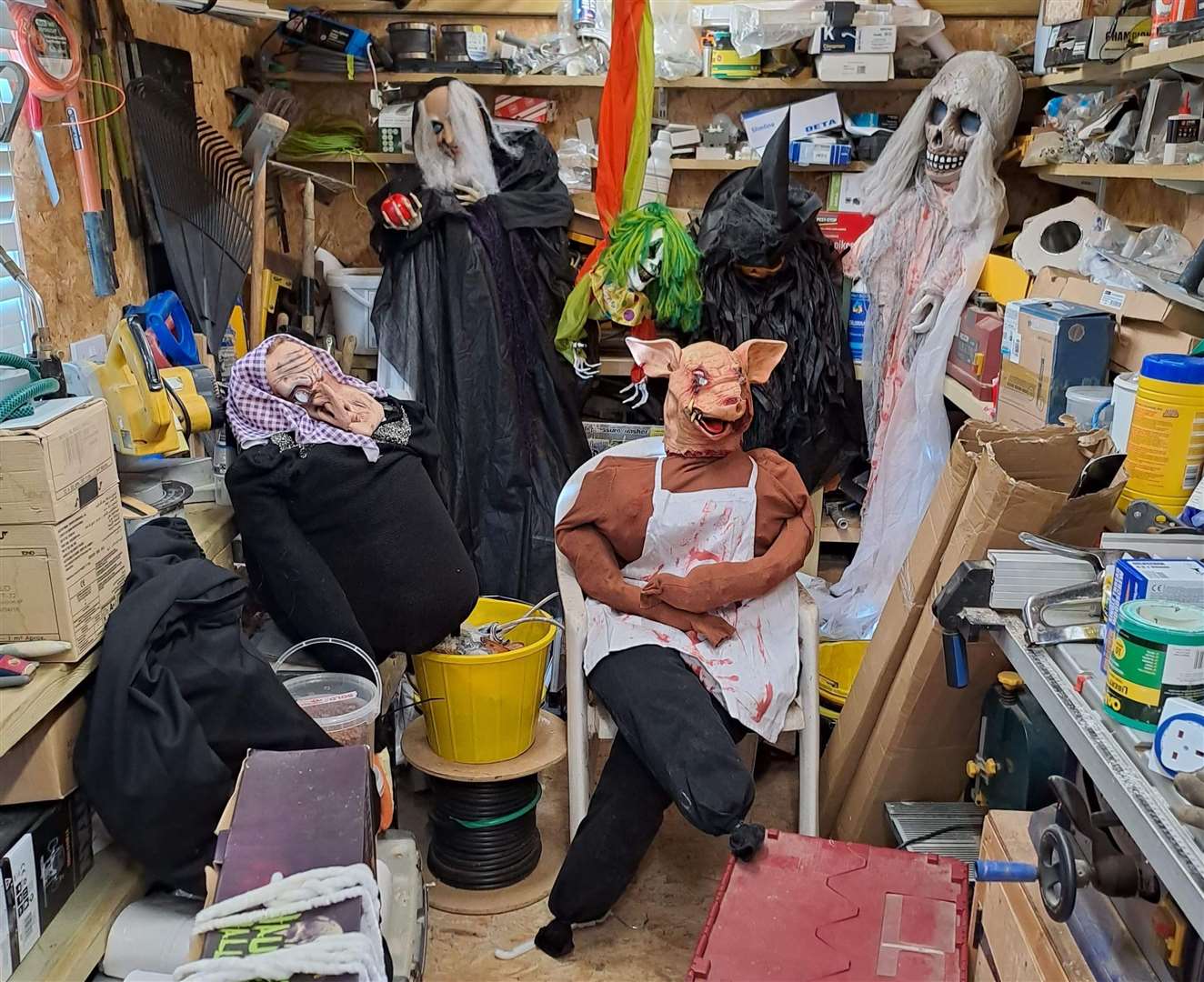 The family's Halloween props and gadgets they have collected over the years. Picture: Michael Steel Clark