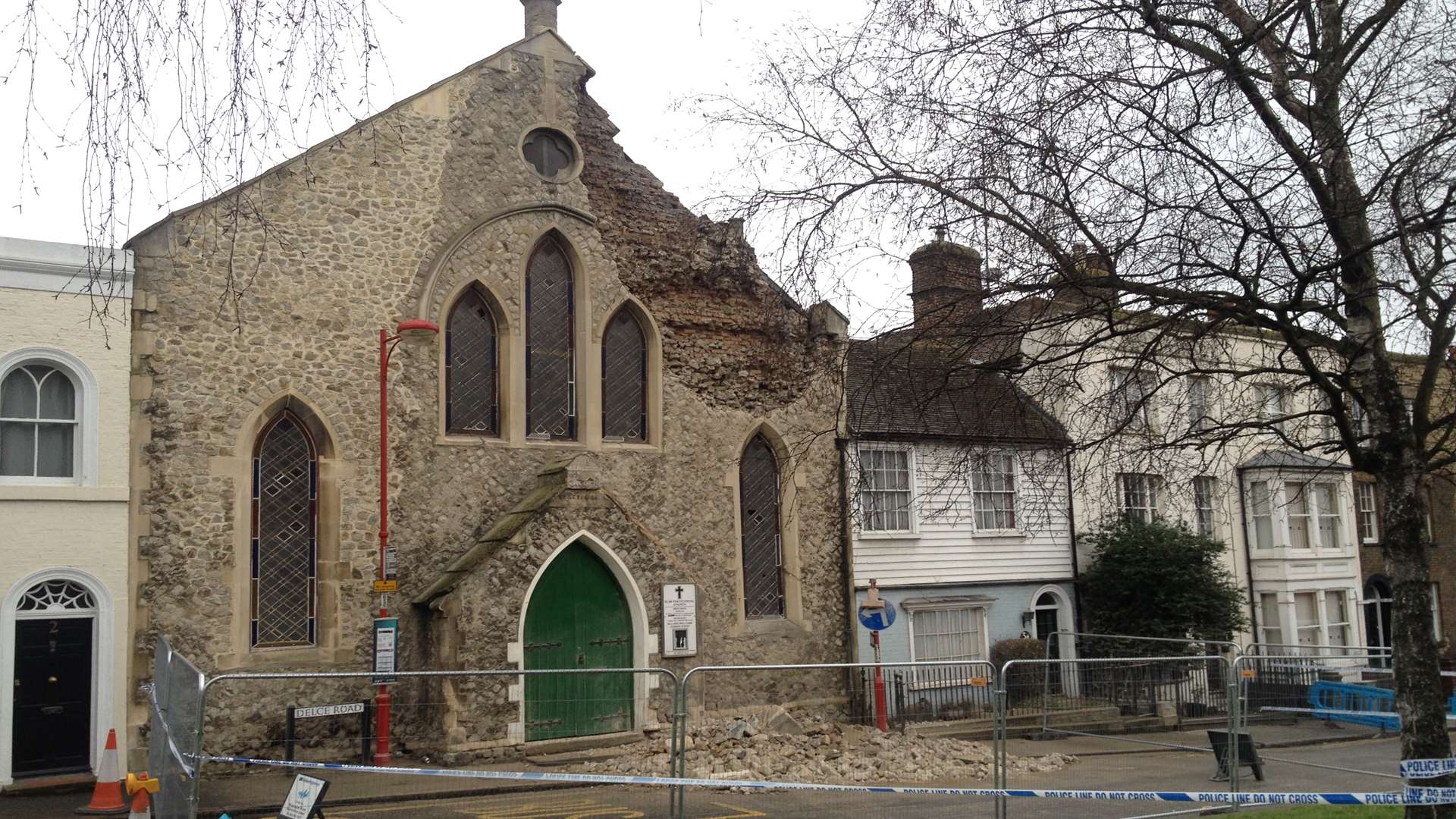 Bricks and rubble fell from the church.