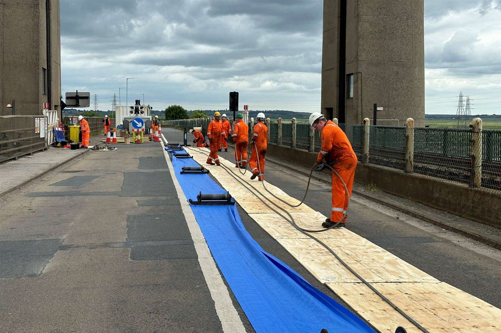 Network Rail engineers replacing the steel ropes on the first full closure of the Kingsferry Bridge in June. Picture: Network Rail