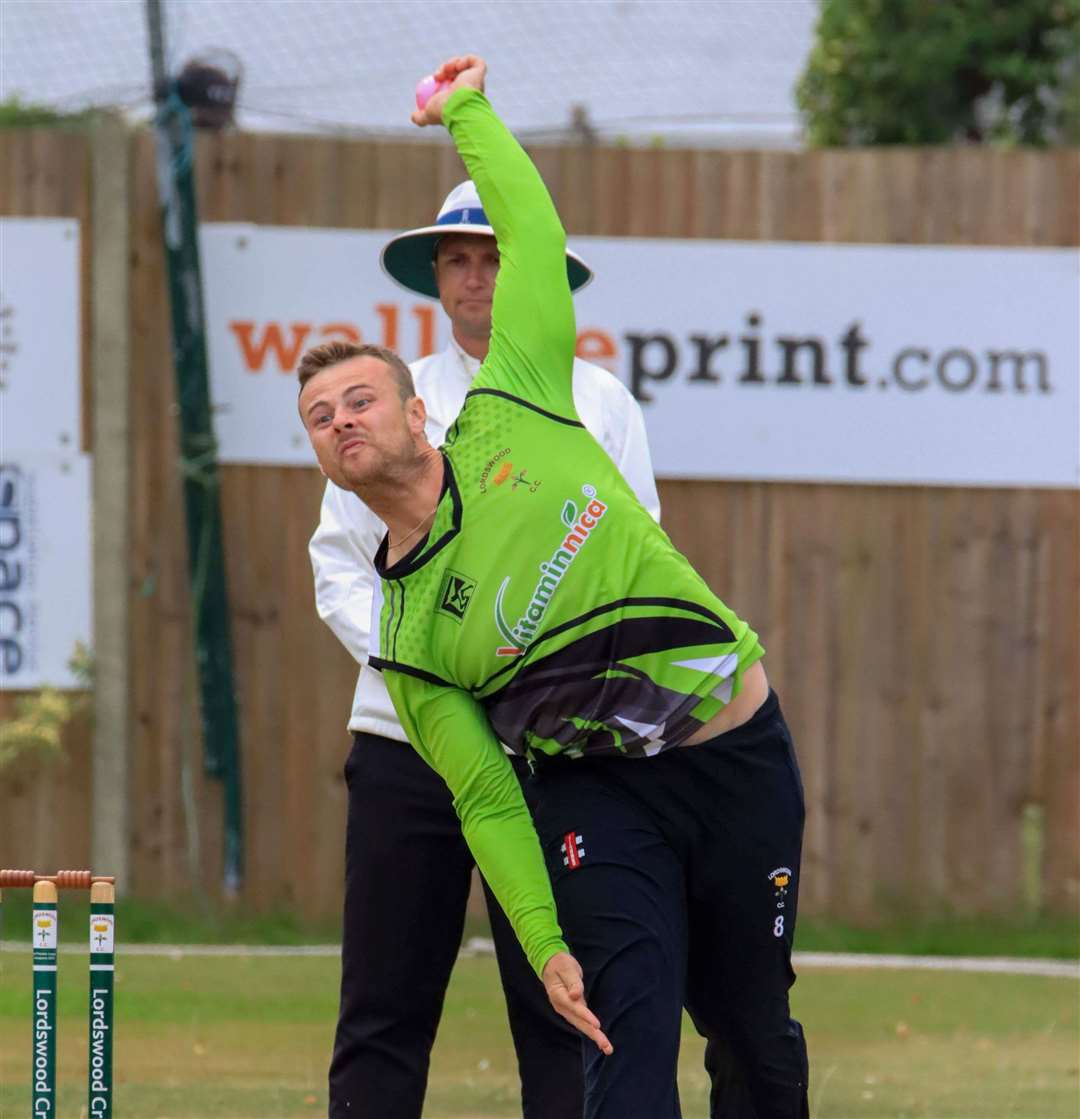 Jack Laraman bowling for Lordswood. Picture: Allen Hollands