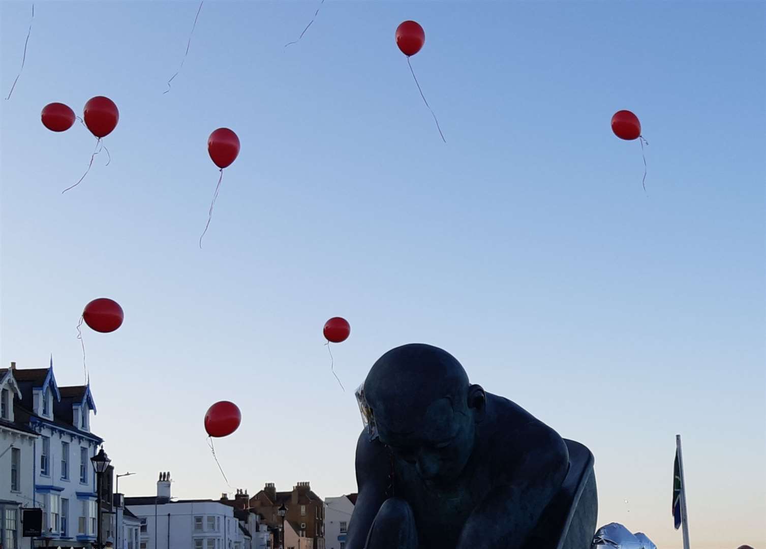 The release of the balloon, seen just above the Deal Pier statue