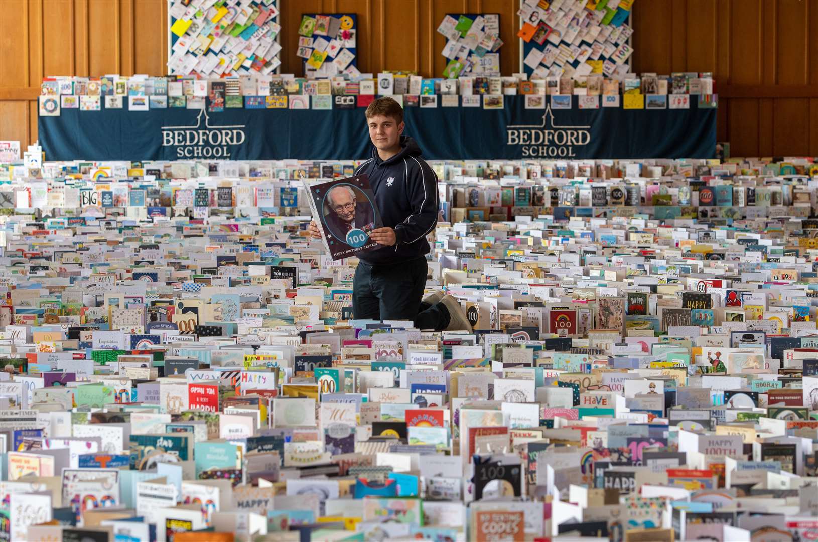 Captain Tom Moore’s grandson Benjie in the Great Hall of Bedford School (Joe Giddens/PA)