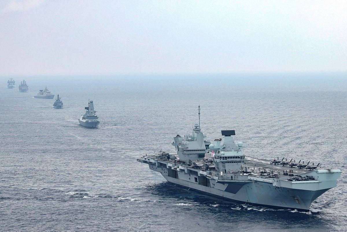 HMS Queen Elizabeth with the carrier strike group on operation. Picture: MoD