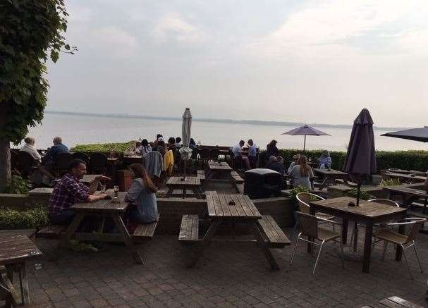 The outside area looks out across Pegwell Bay and the Channel