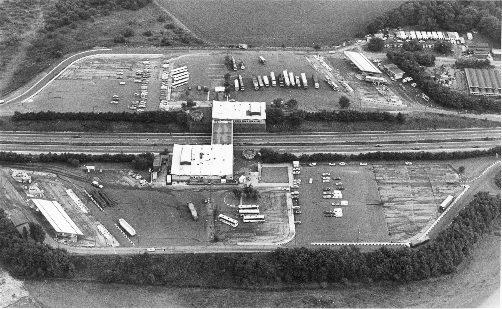 The Medway Services in 1988. Operators of the site, Rank, coloured the buildings blue and yellow in a bid to offer a warm welcome to the county's visitors