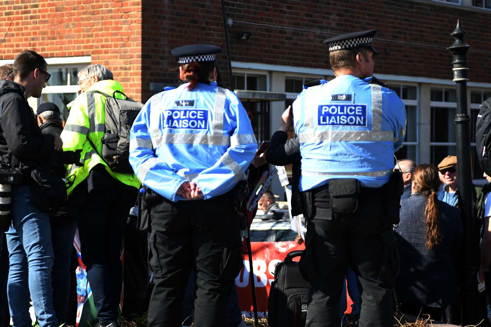 Police keep an eye on the demonstration