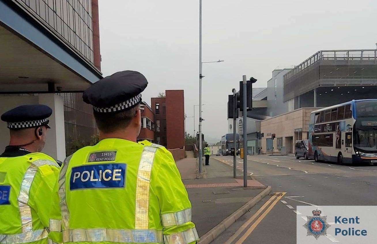 Officers at Middelburg Square, Folkestone, during the clampdown. Picture: Kent Police