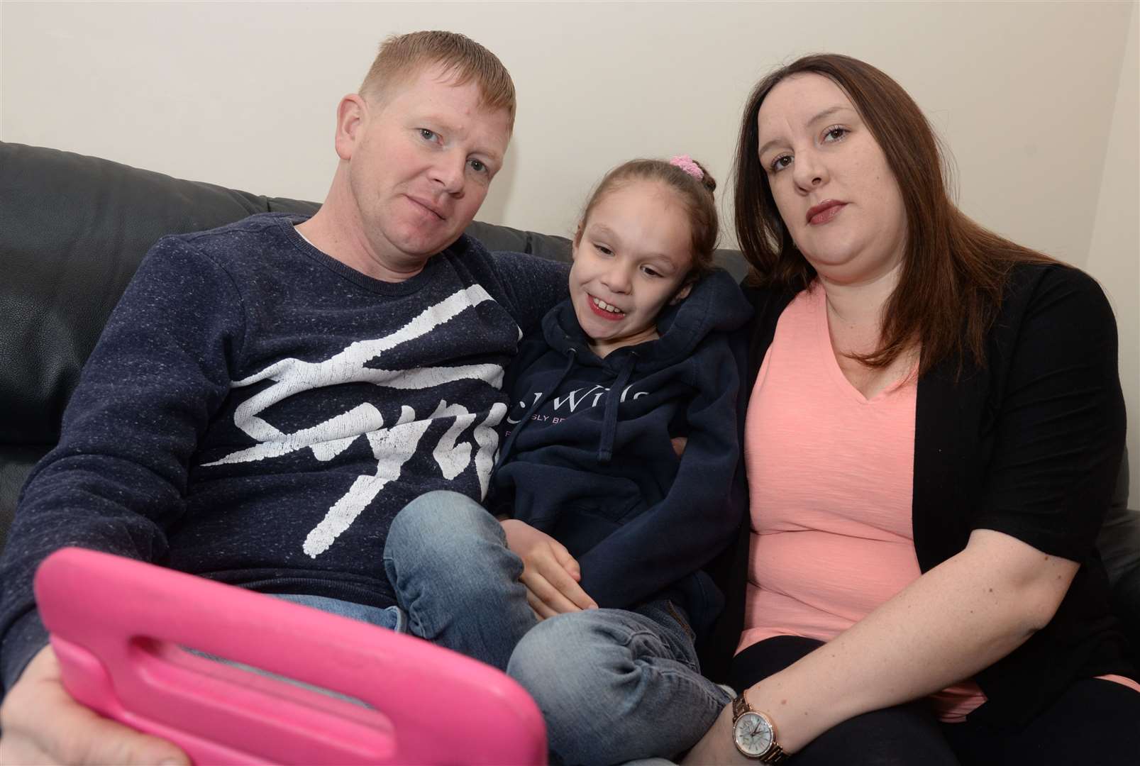 Parents Lee Moore and Emma Appleby with their daughter Teagan