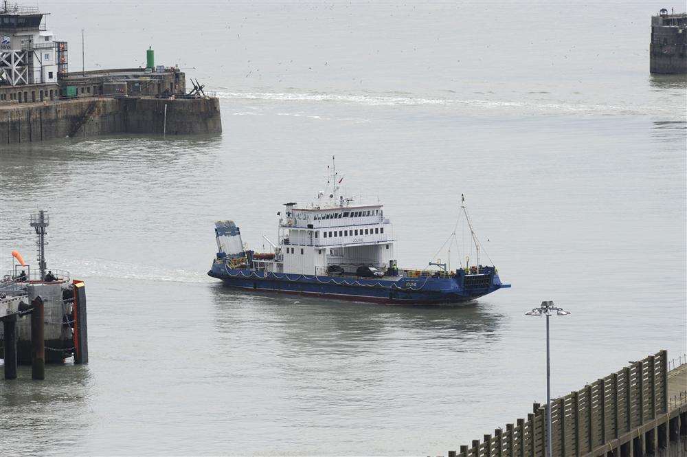 Joline, the flat bottomed Russian tank carrier which exports animals from Dover