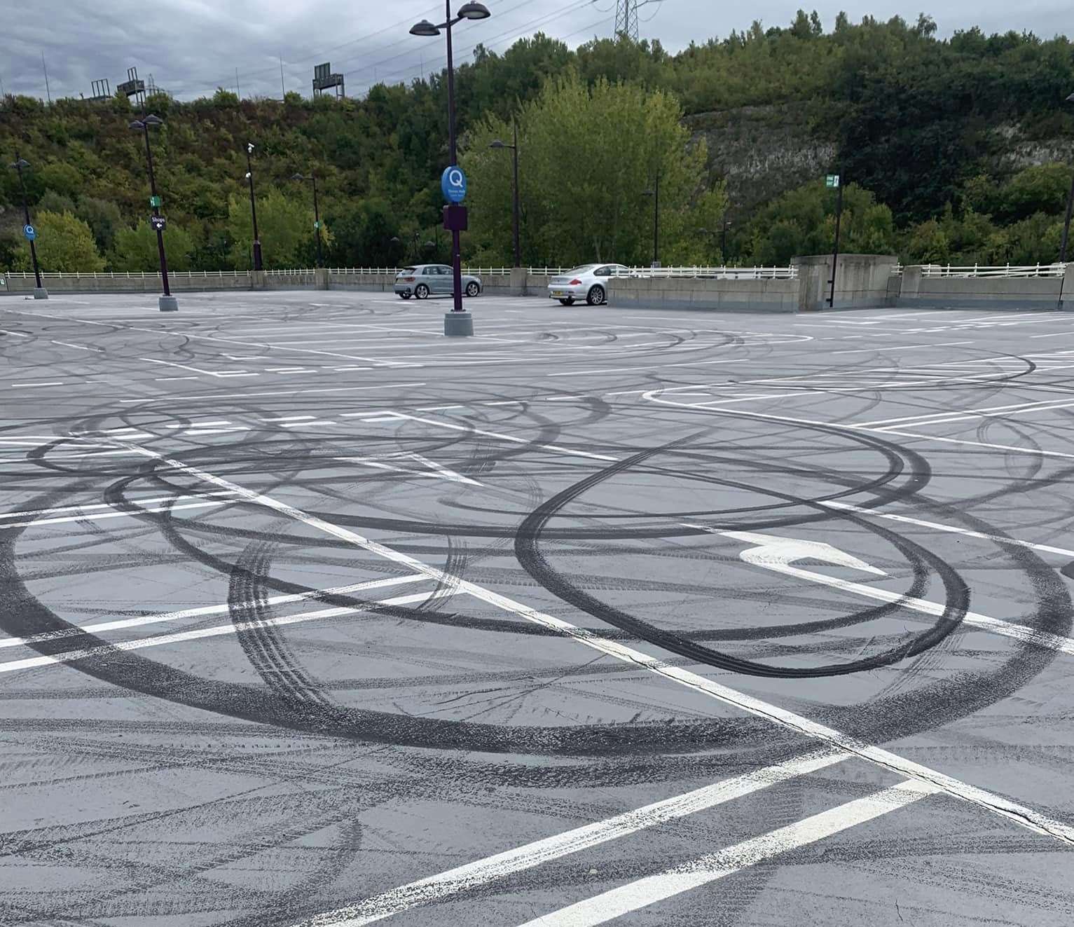 The tyre marks were left at Bluewater following a meet last month