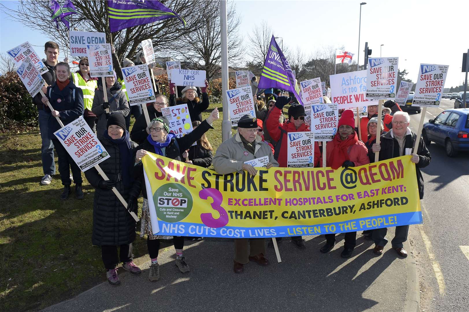 Protesters at a previous demonstration outside the QEQM