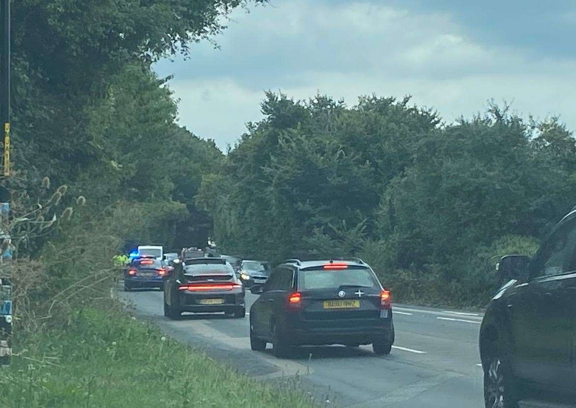 Traffic queuing along Maidstone Road, near Rochester Airport