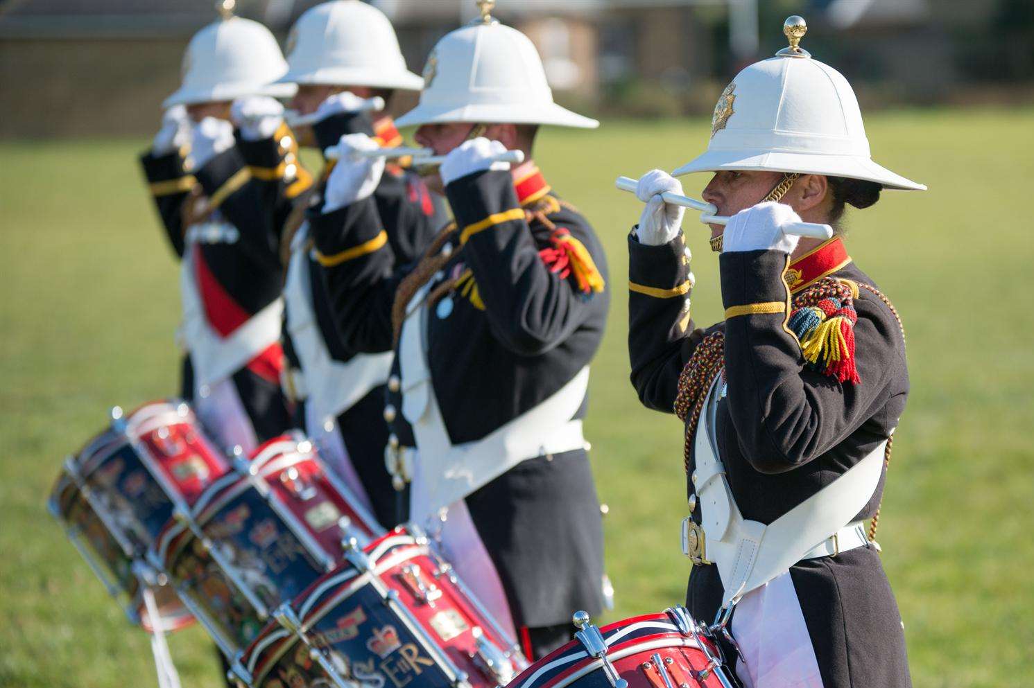 Royal Marines Band on the playing field at the start of the match