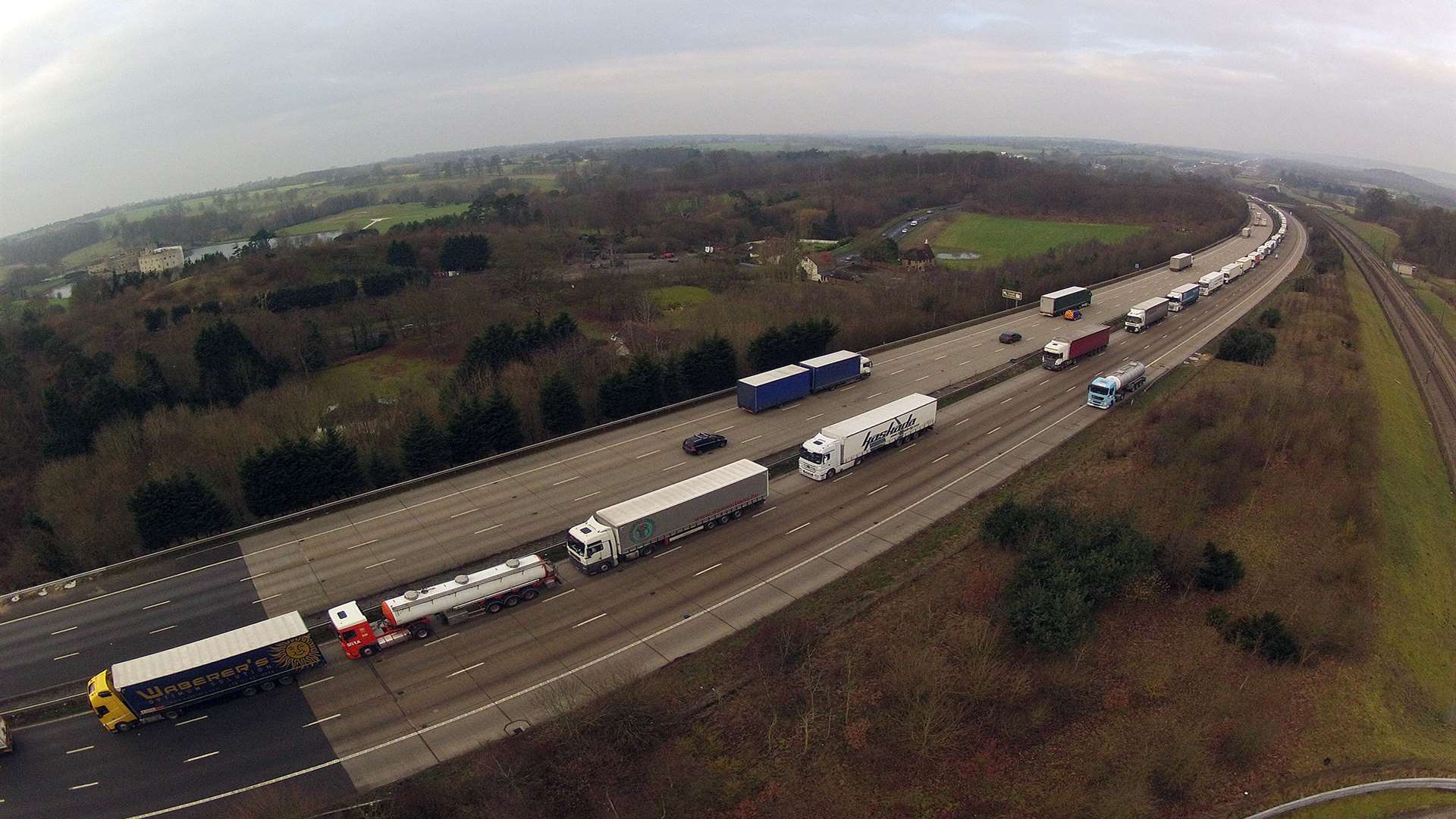 The scene on the M20 near Leeds Castle. Picture: Simon Burchett.