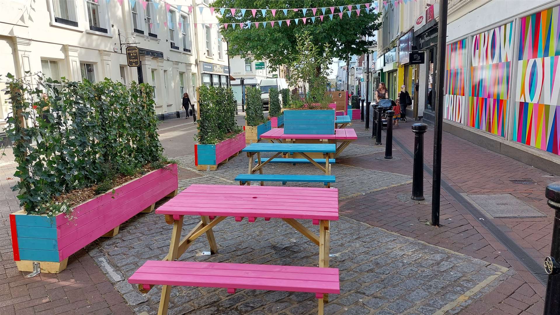 Colourful new benches were placed in Bank Street in August