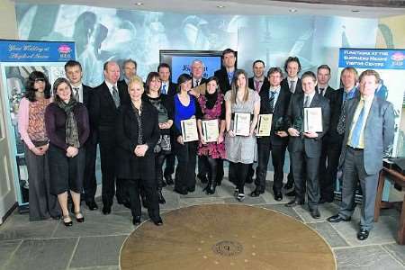 All the winners line up at the Shepherd Neame Journalist Awards 2009 (minus Reporter of the Year Alan Watkins stuck in mud newsgathering on the North Kent Marshes)