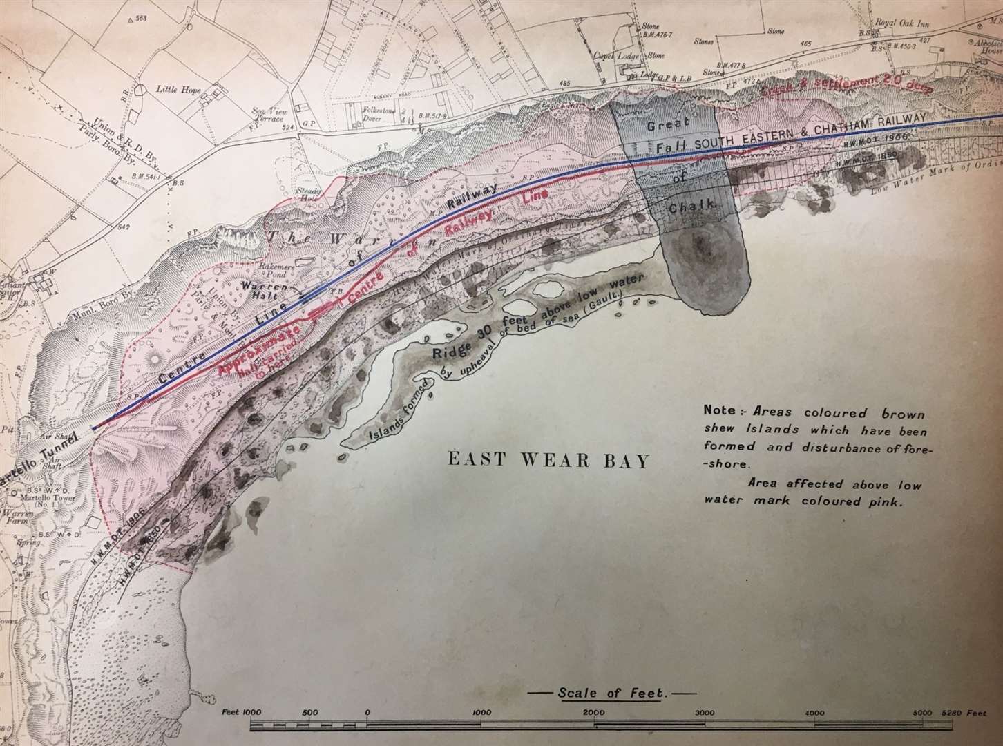 A map showing the location of the Great Fall at the Folkestone Warren. Picture: Derek Butcher / Network Rail