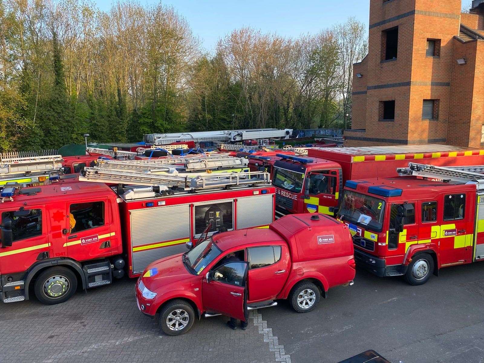 A convoy including 20 fire engines is heading to Ukraine filled with equipment. Photo: NFCC, from a previous convoy in 2022