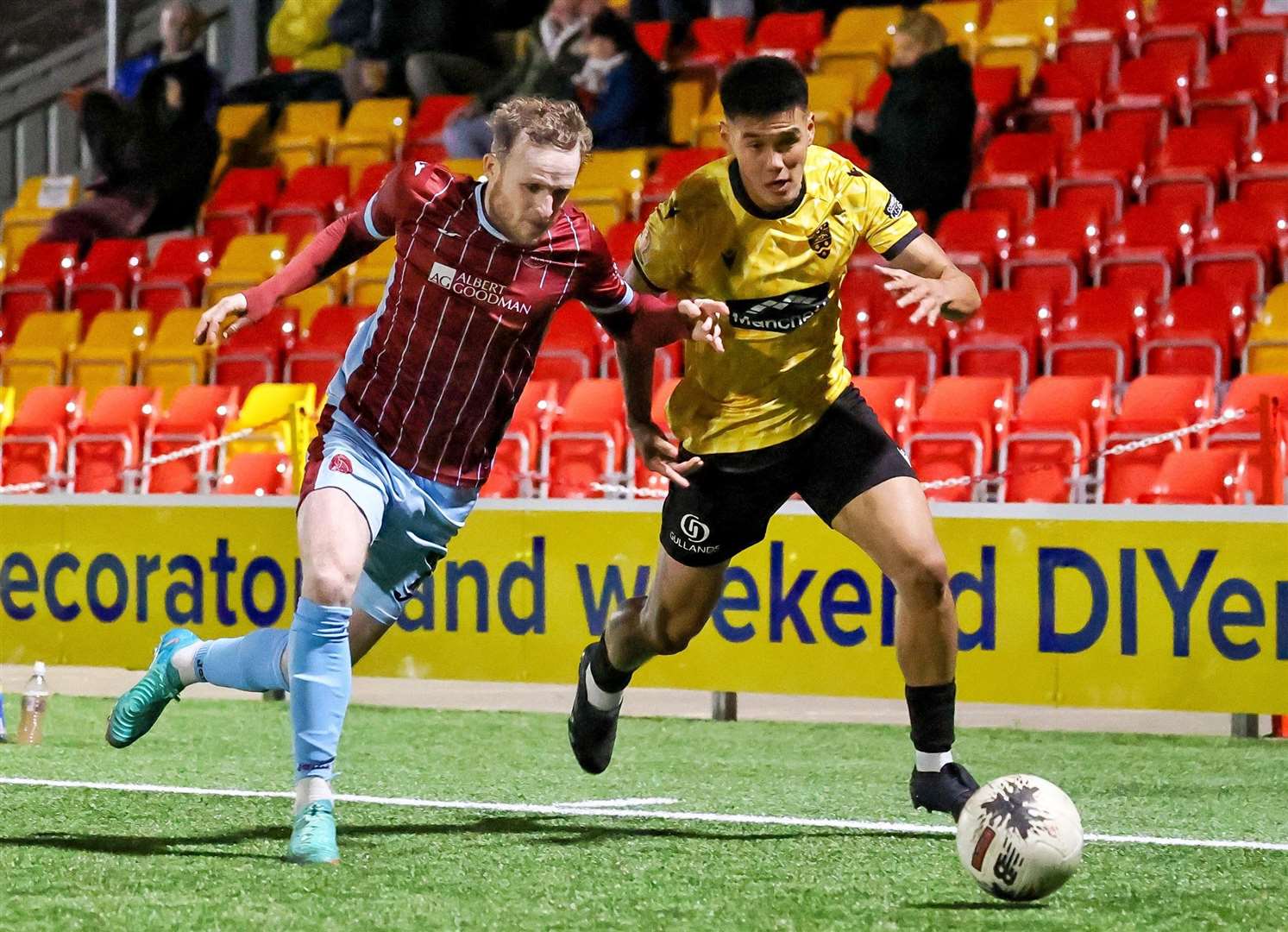 Maidstone midfielder Bivesh Gurung battles for the ball. Picture: Helen Cooper