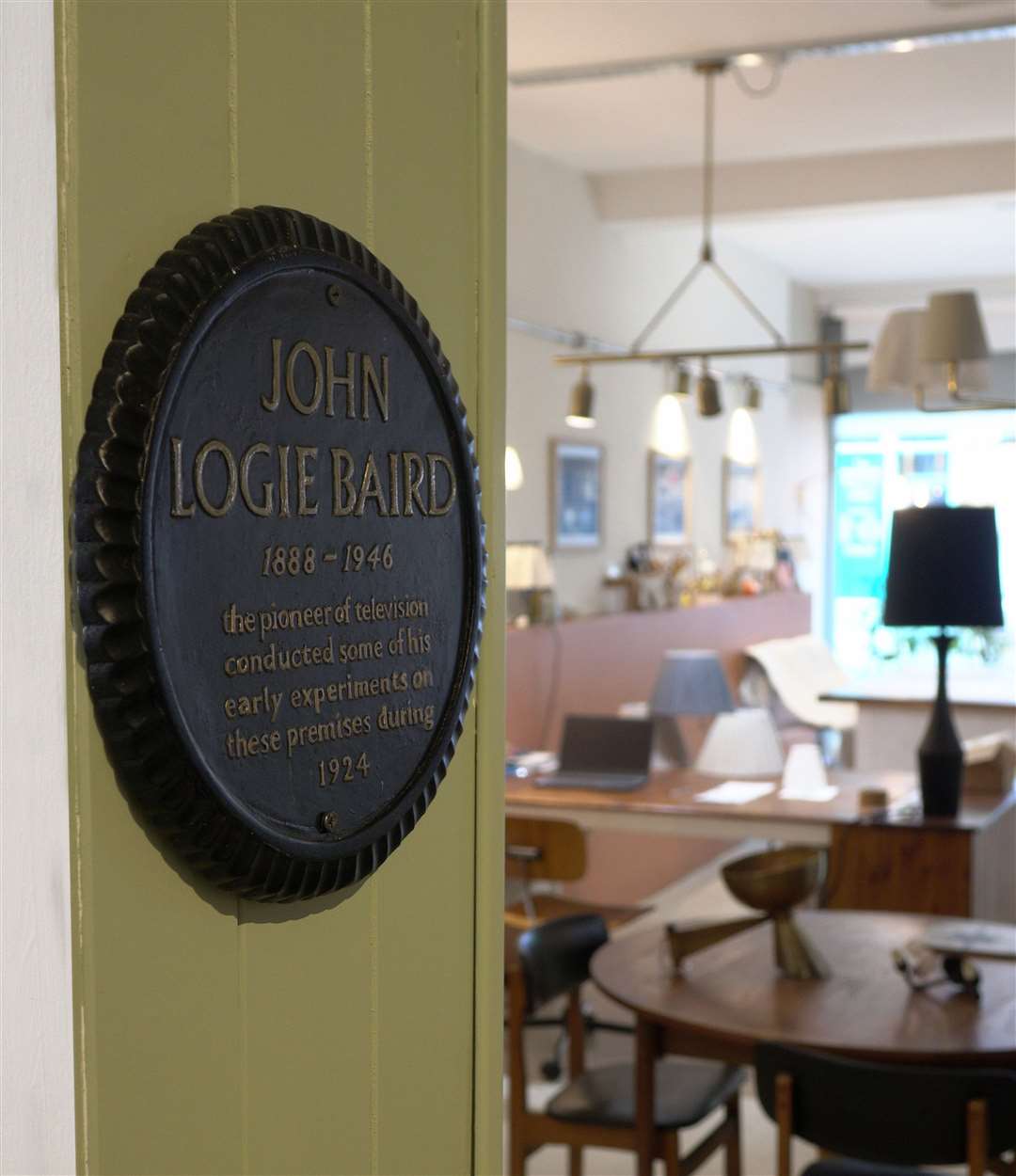 The plaque to John Logie Baird, in the building where the inventor conducted his experiments, now home to Fosbery Studio. Picture: Fosbery Studio