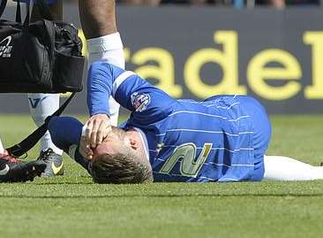 Matt Fish's afternoon lasted just three minutes after a knee injury ended his involvement. Picture: Barry Goodwin