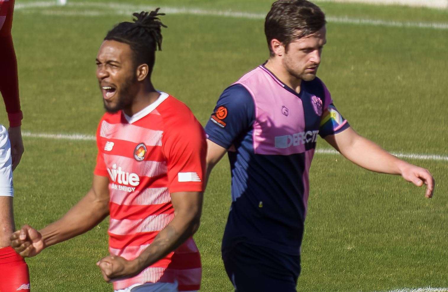 Dominic Poleon celebrates after scoring against Dulwich last weekend. Picture: Ed Miller/EUFC