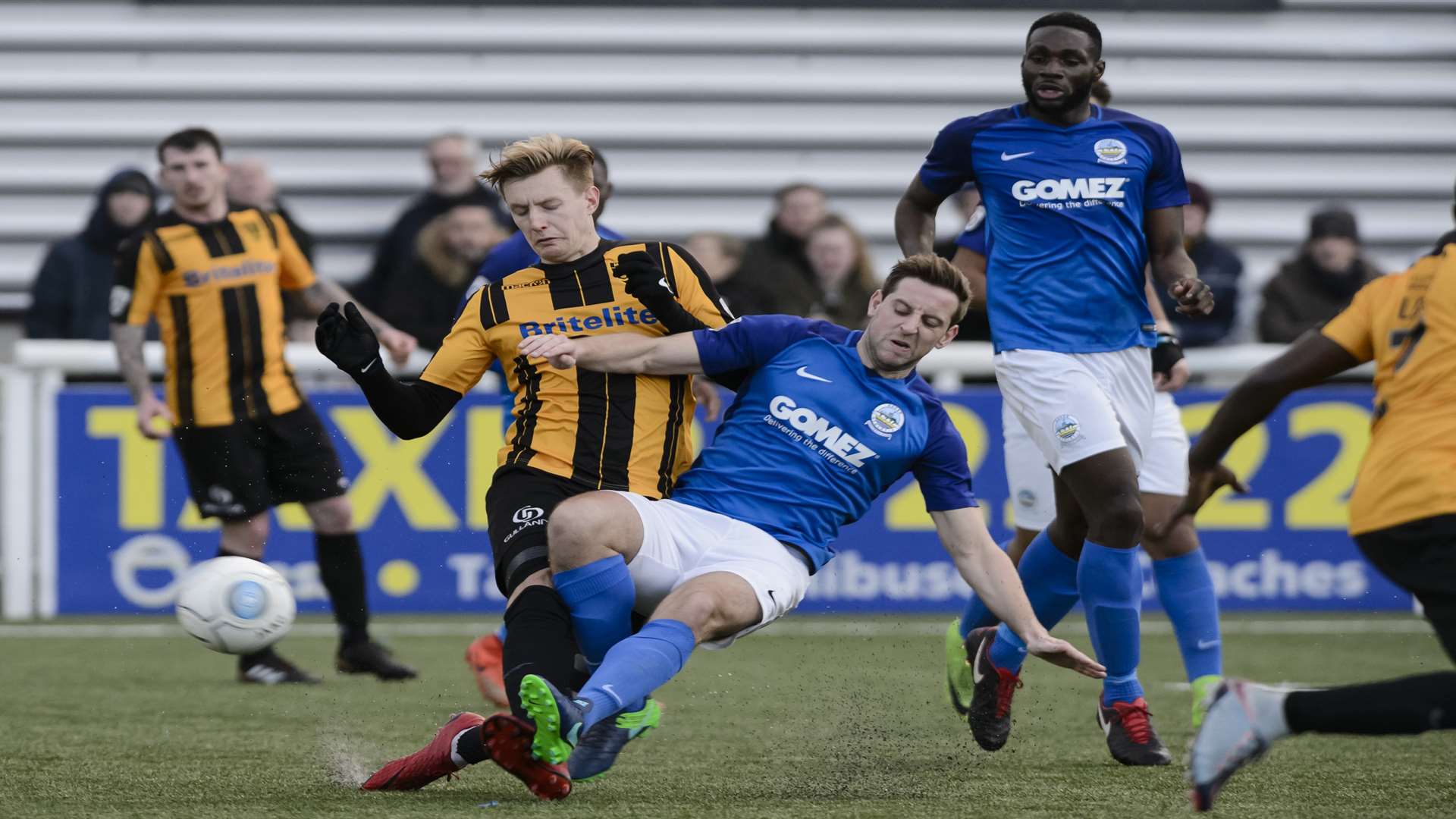 Connor Essam tackles Joe Pigott. Picture: Andy Payton