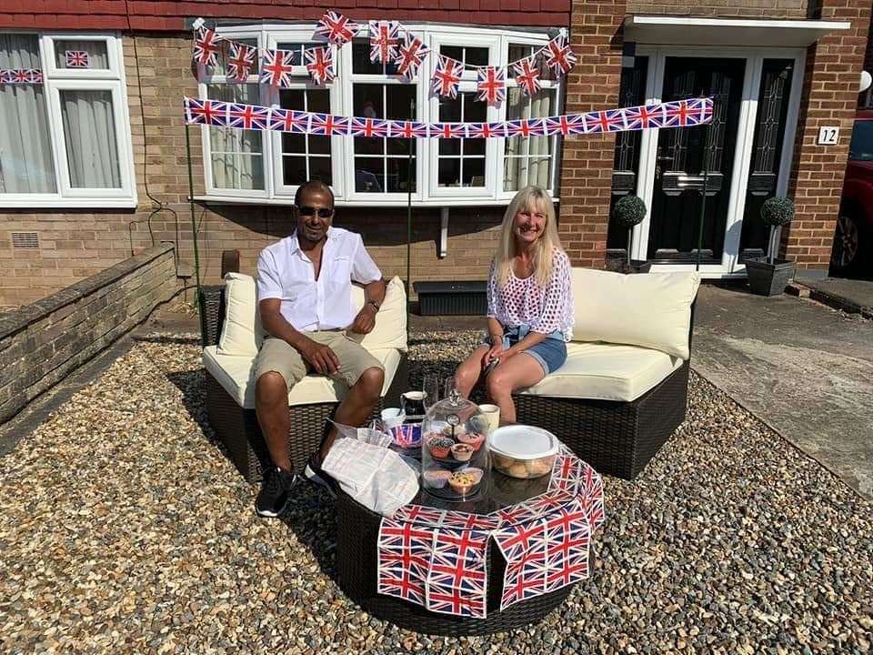 Denise Tutty and Colin Campbell mark VE Day 75 in Bonaventure Court, Gravesend