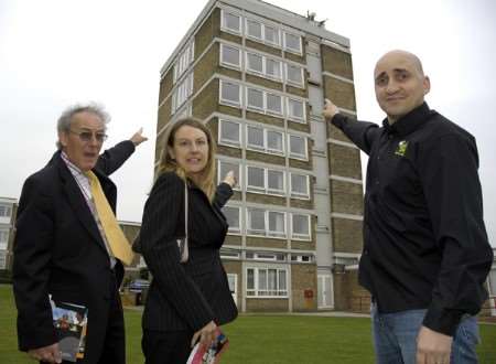 Alan Robertson, senior partner at Parry Sharratt Partnership, Claire Robinson of Canterbury Christ Church University and Stephen Humphreys of Snappy Snaps at Fisher Tower.