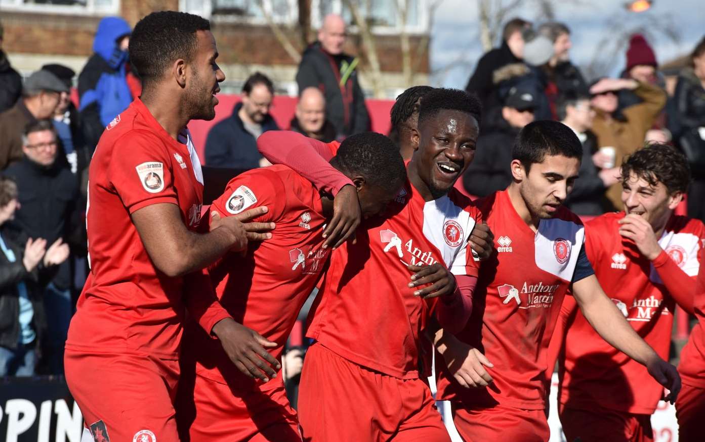 Nortei Nortey is congratulated on his wonder goal. Picture: Keith Gillard