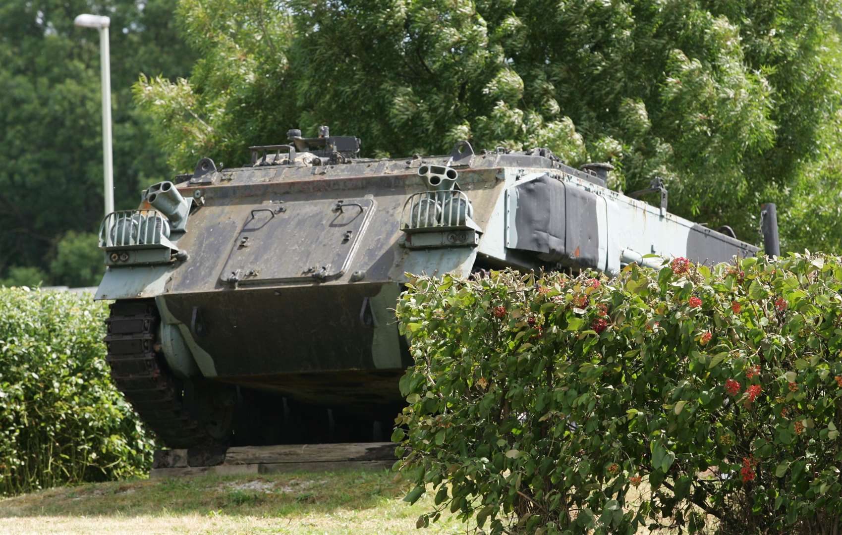 The 'tank roundabout' - pictured here in 2014 - is opposite Ashford's Army Reserve Centre