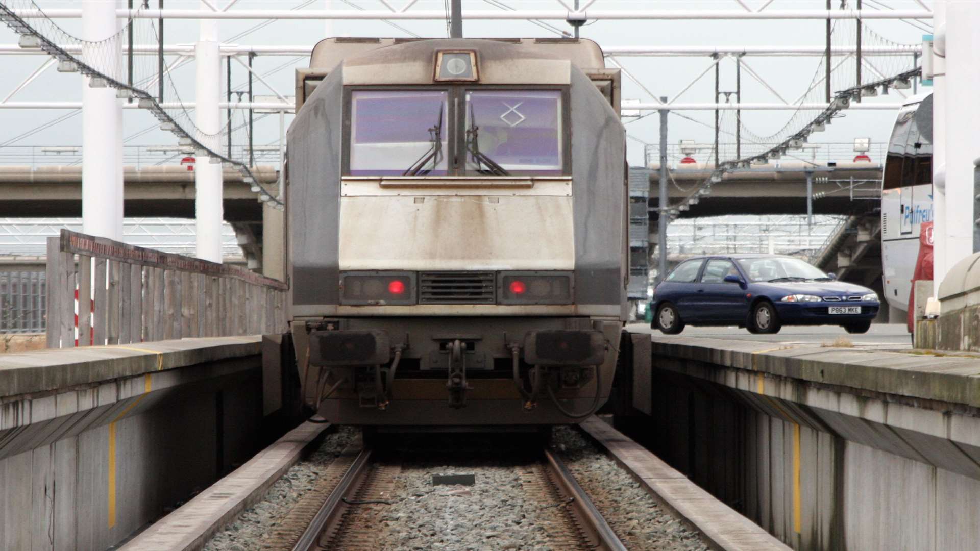 A passenger shuttle at the Channel Tunnel