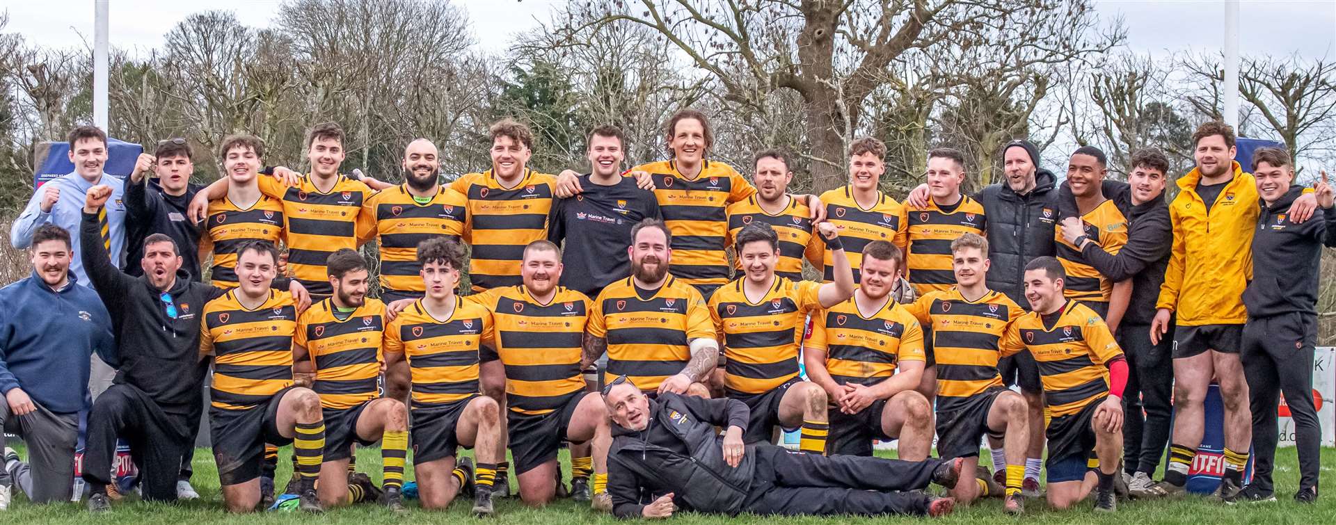 Canterbury Pilgrims celebrate their Kent 1 title success after beating Ashford 28-18. Picture: Phillipa Hilton