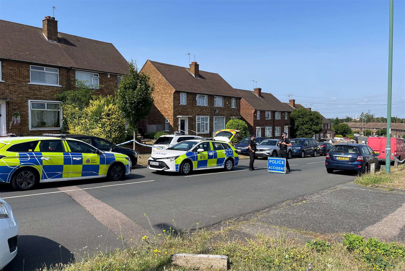 The murder investigation in Henderson Drive, Dartford, was continuing on Sunday morning