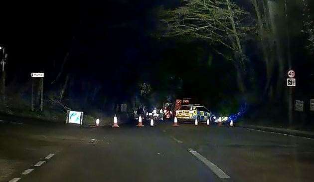 The fallen tree blocking the A2 at Hartlip