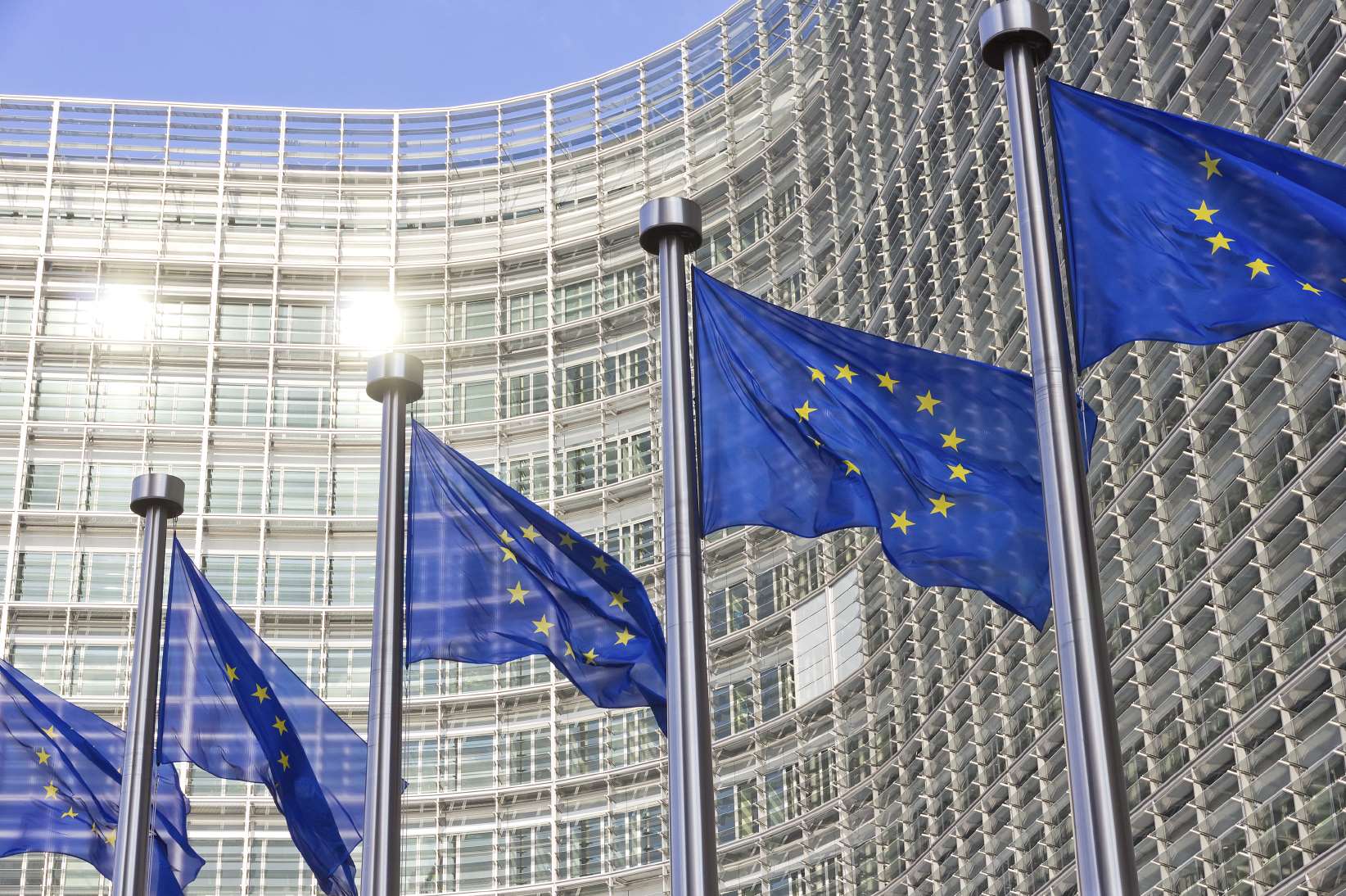 Flags in front of the EU Commission building in Brussels