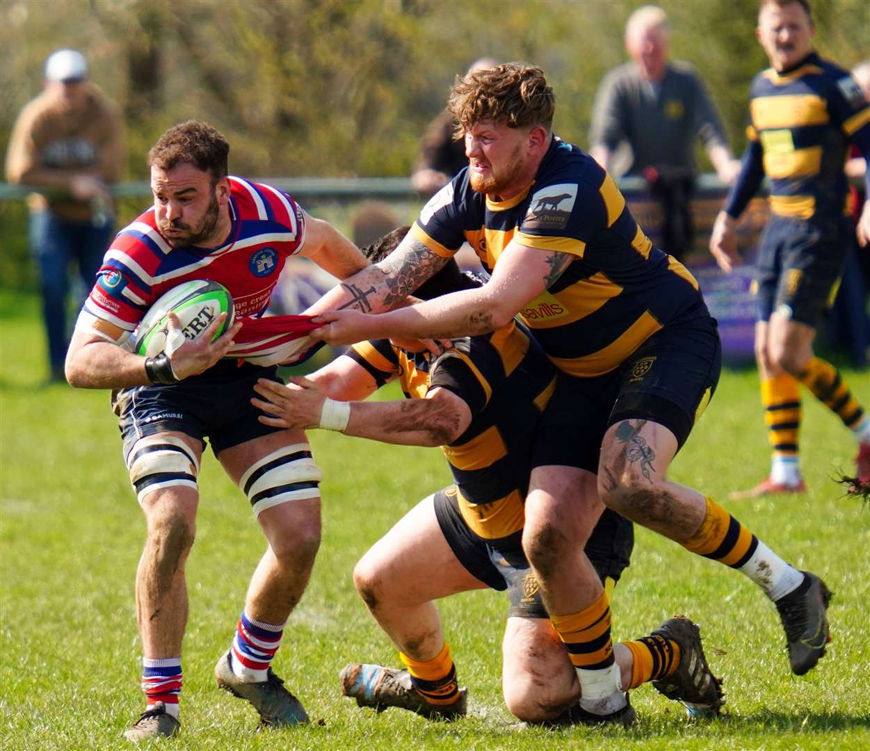 Tonbridge Juddians' Tom Nicoll, left, challenged by Sevenoaks. Picture: Karl Lincoln