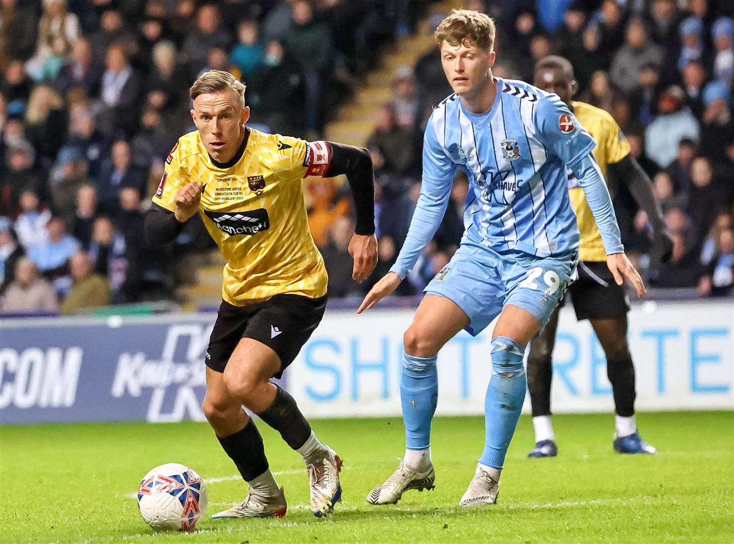 Stones skipper Sam Corne on the ball at Coventry. Picture: Helen Cooper