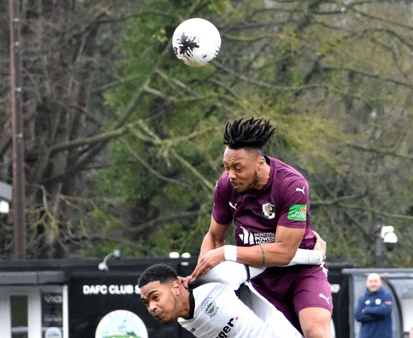 Dartford defender Joash Nembhard towers over Dover's Zidan Sutherland at Crabble. Picture: Randolph File