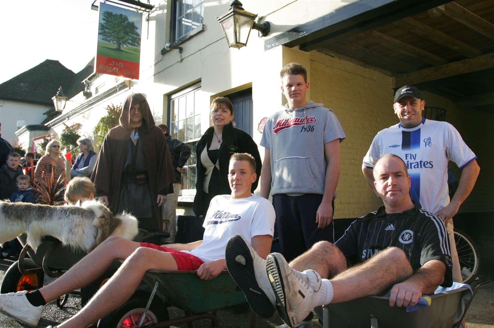 Former Royal Oak landlady Michelle Barden with some of the racers in the annual Pram and Wheelbarrow race in aid of The Pilgrims Hospice